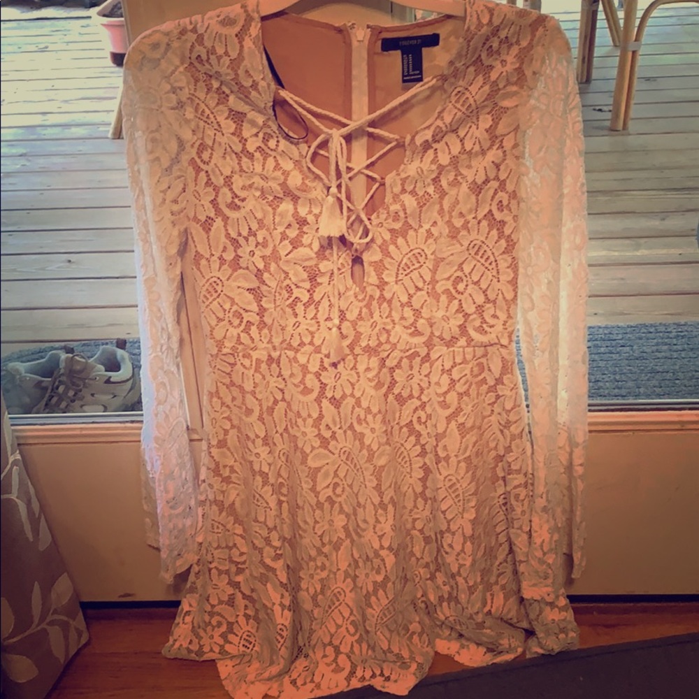 White lace tie up front skater dress